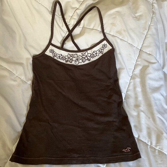 Brown Vintage 2000s Cross-Back Straps Tank Top from Hollister Floral Design - Picture 2 of 6